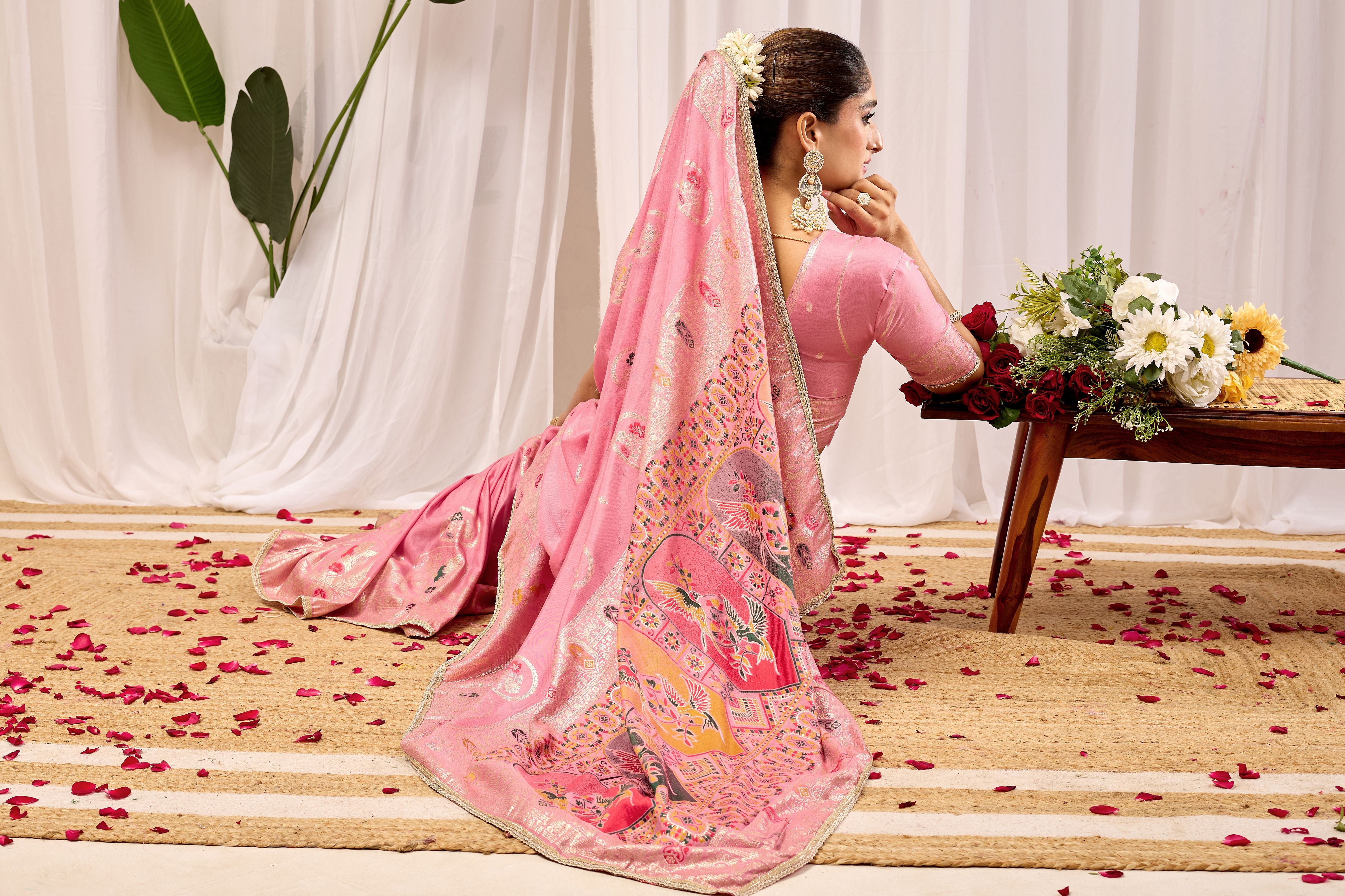 Elegant Soft Pink Woven Silk Saree with Classic Traditional Patterns, Designer Border and Luxurious Pallu