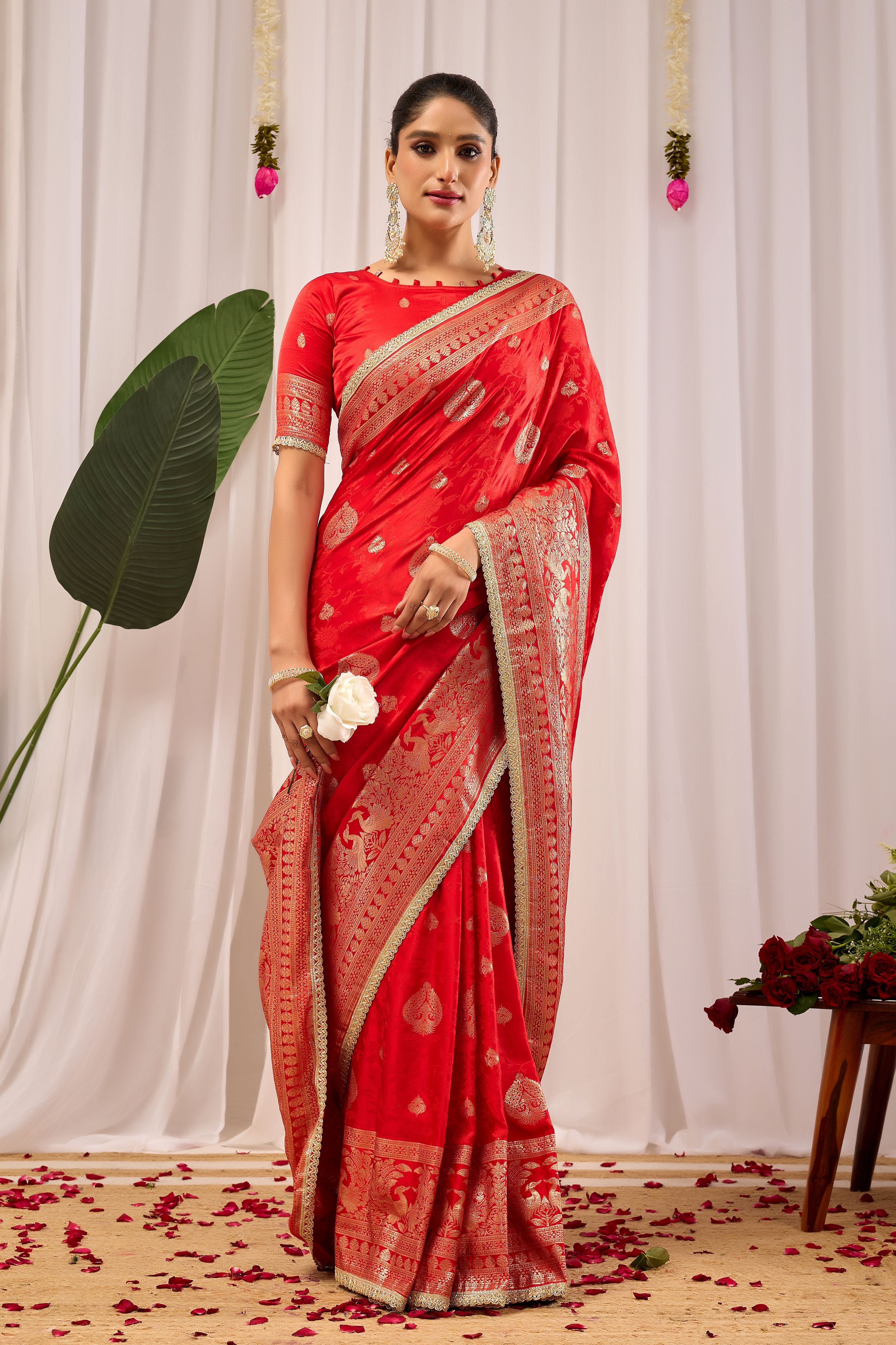 Royal Crimson Heritage soft silk Saree with Traditional Gold Motifs