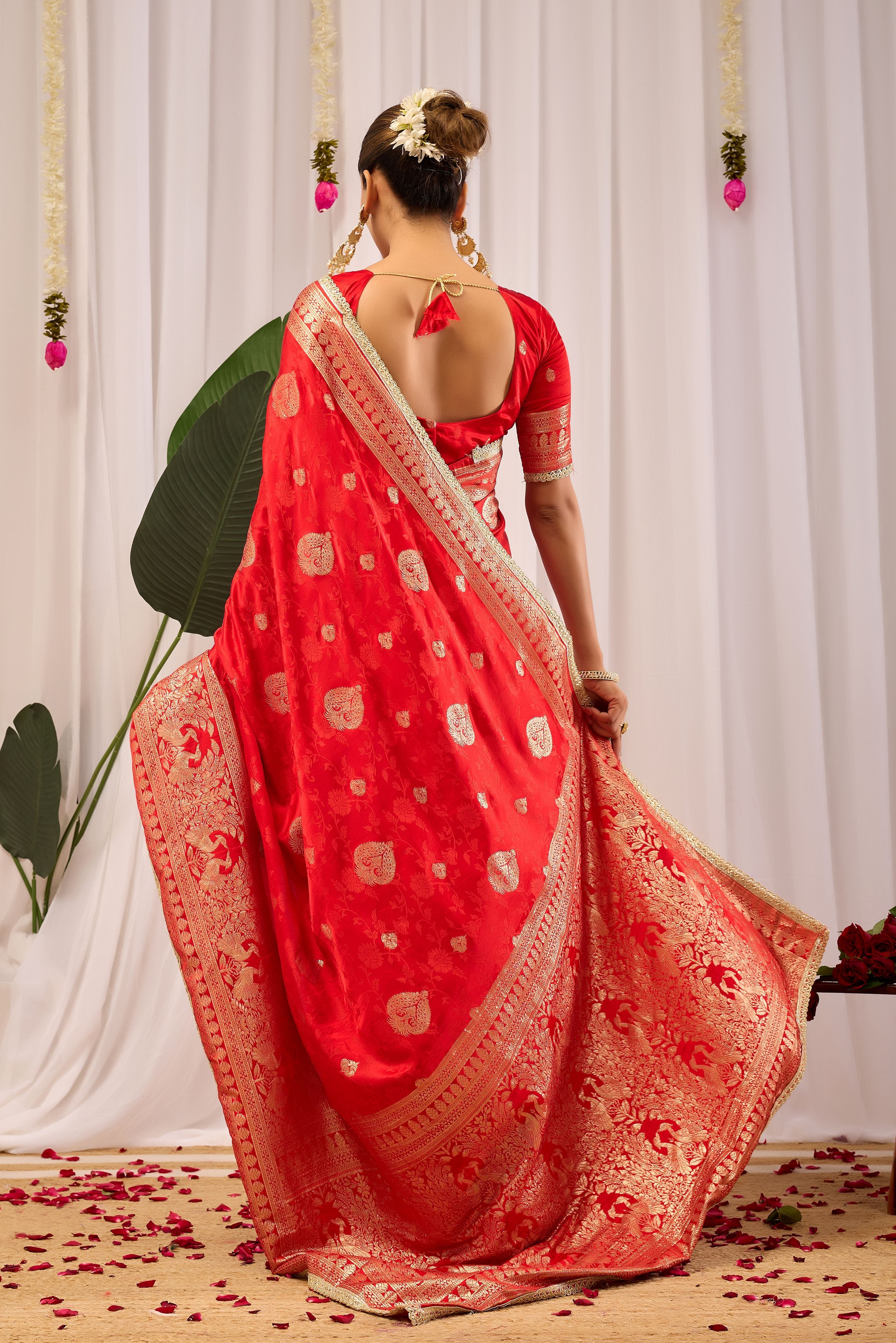 Royal Crimson Heritage soft silk Saree with Traditional Gold Motifs