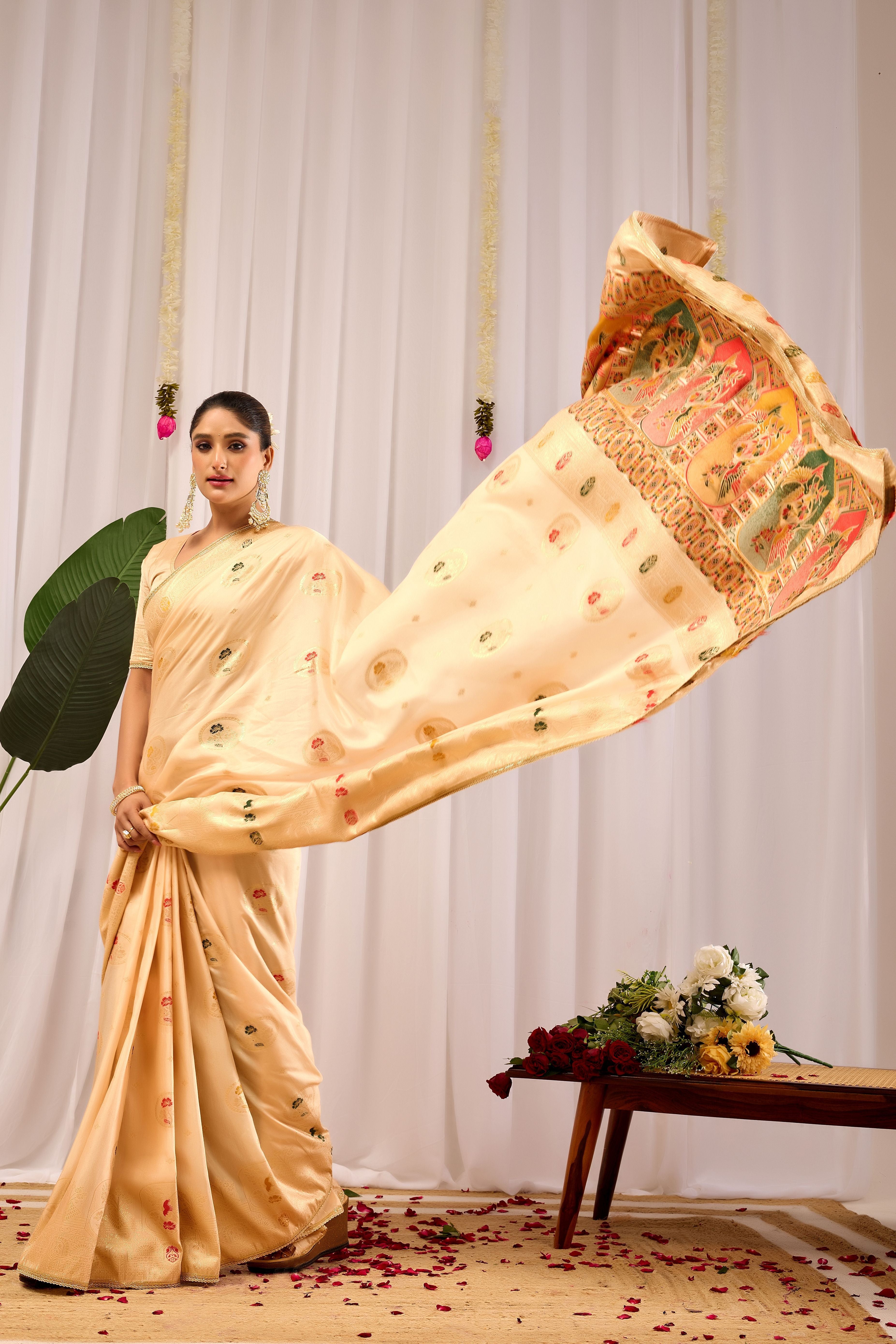 Elegant Satin Silk Saree with Traditional Motifs Timeless Indian Ethnic Wear