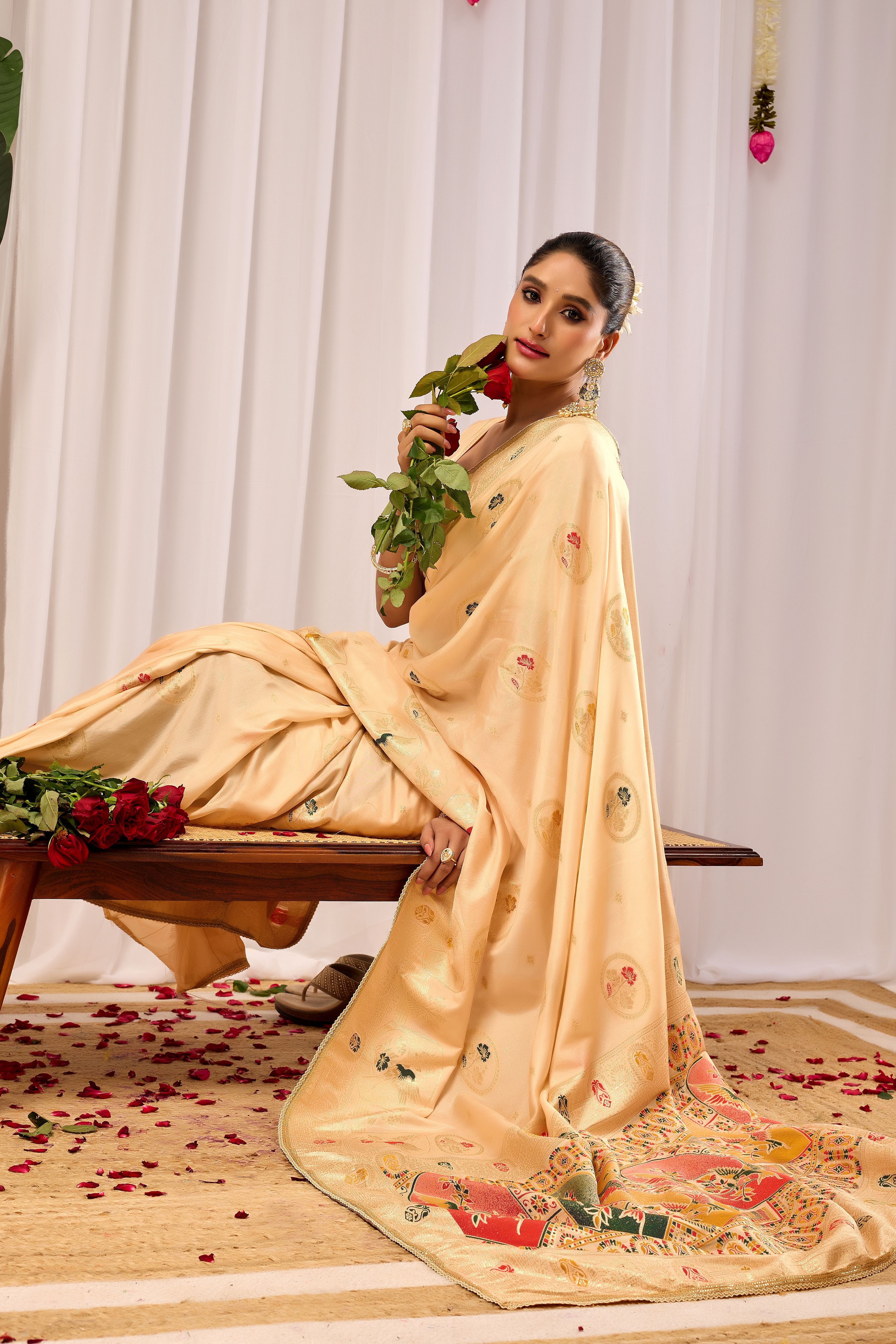 Elegant Satin Silk Saree with Traditional Motifs Timeless Indian Ethnic Wear