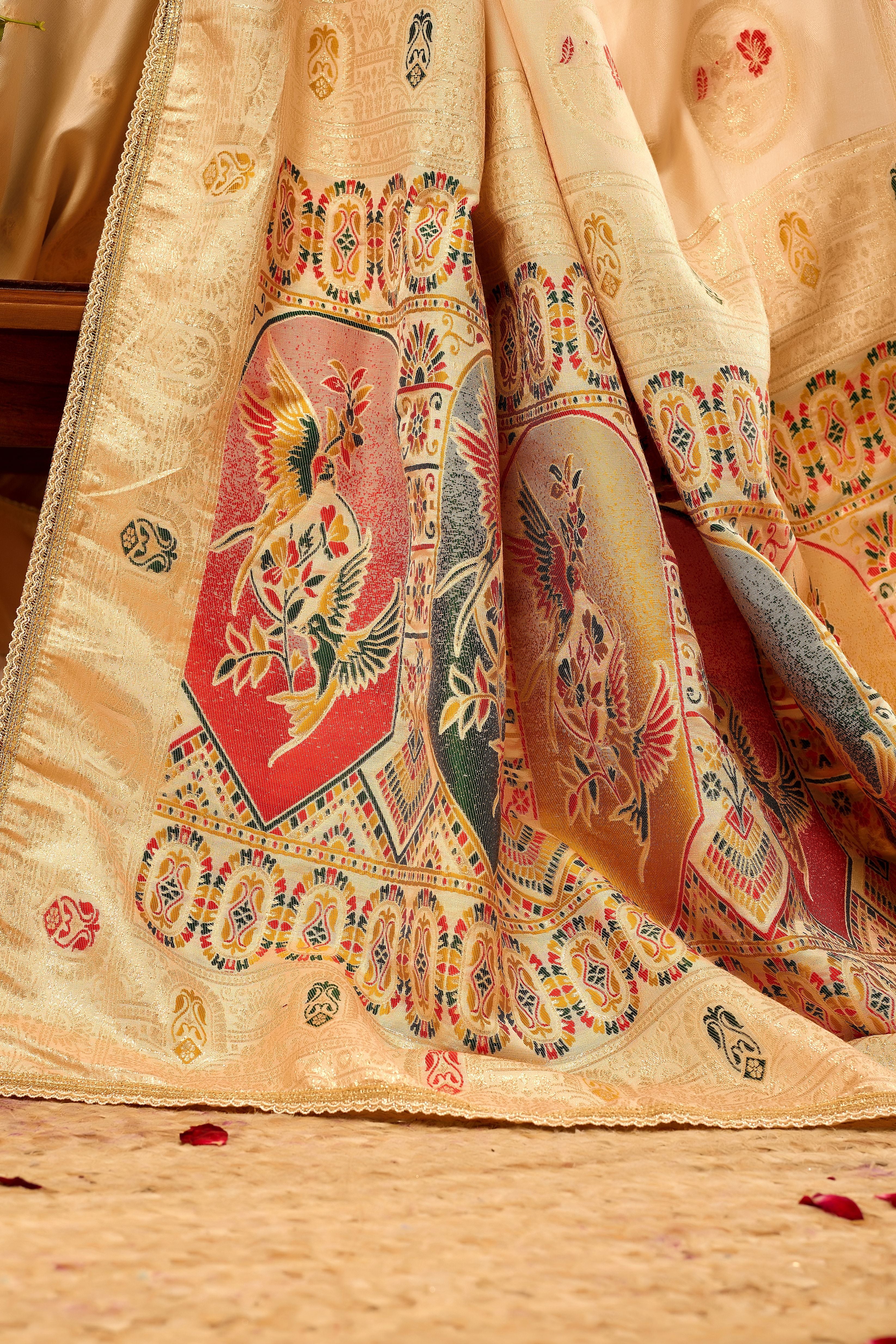 Elegant Satin Silk Saree with Traditional Motifs Timeless Indian Ethnic Wear