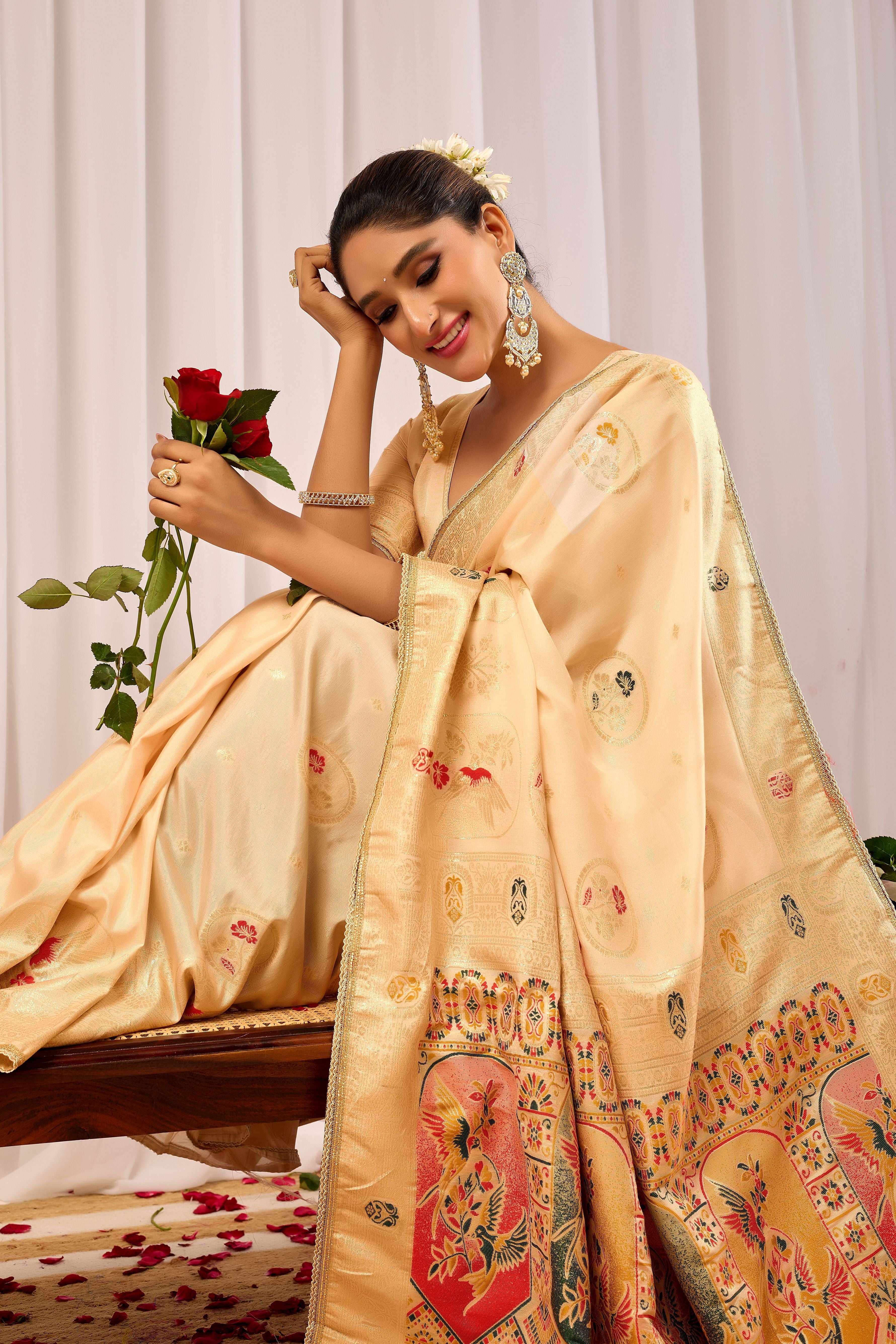 Elegant Satin Silk Saree with Traditional Motifs Timeless Indian Ethnic Wear
