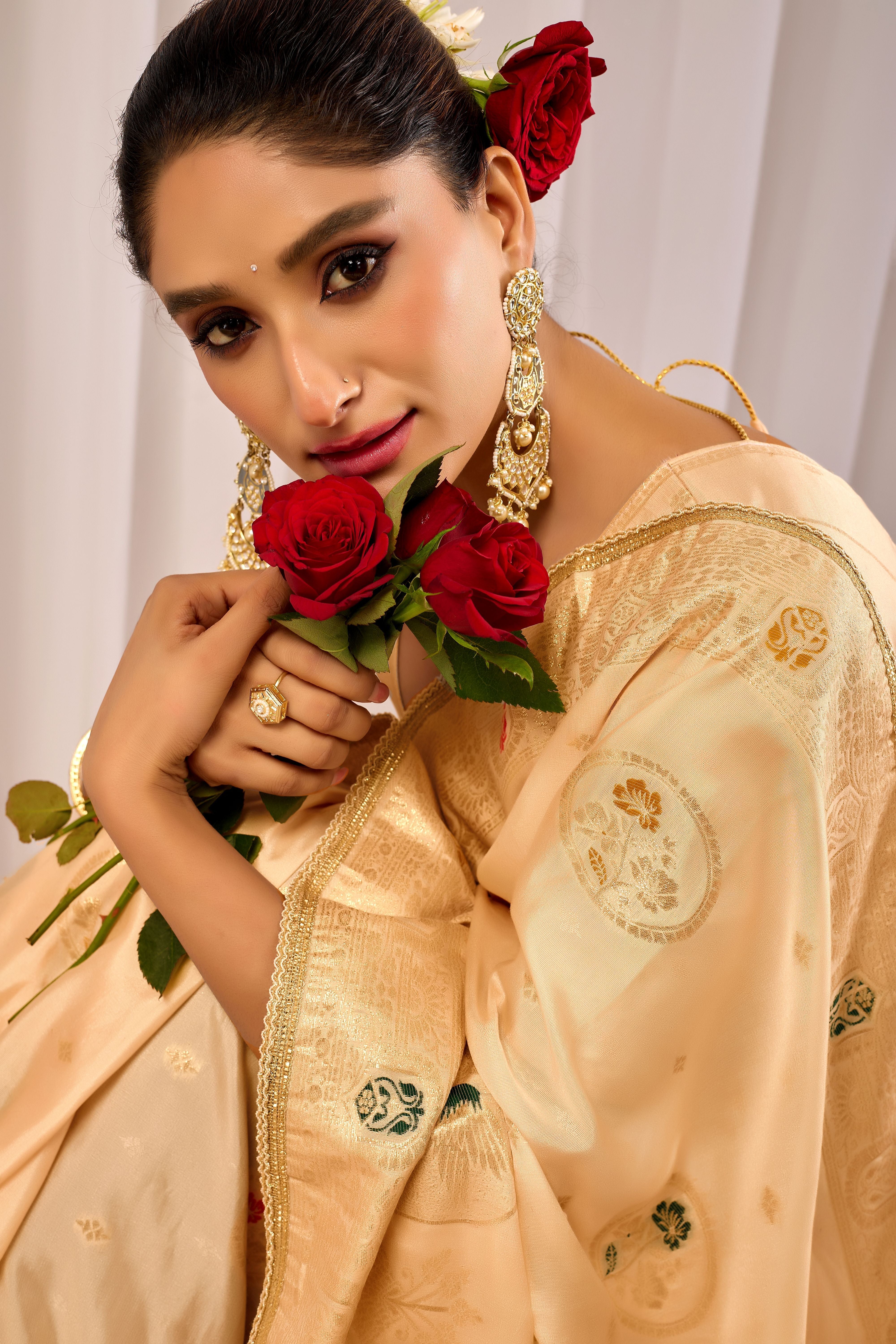 Elegant Satin Silk Saree with Traditional Motifs Timeless Indian Ethnic Wear