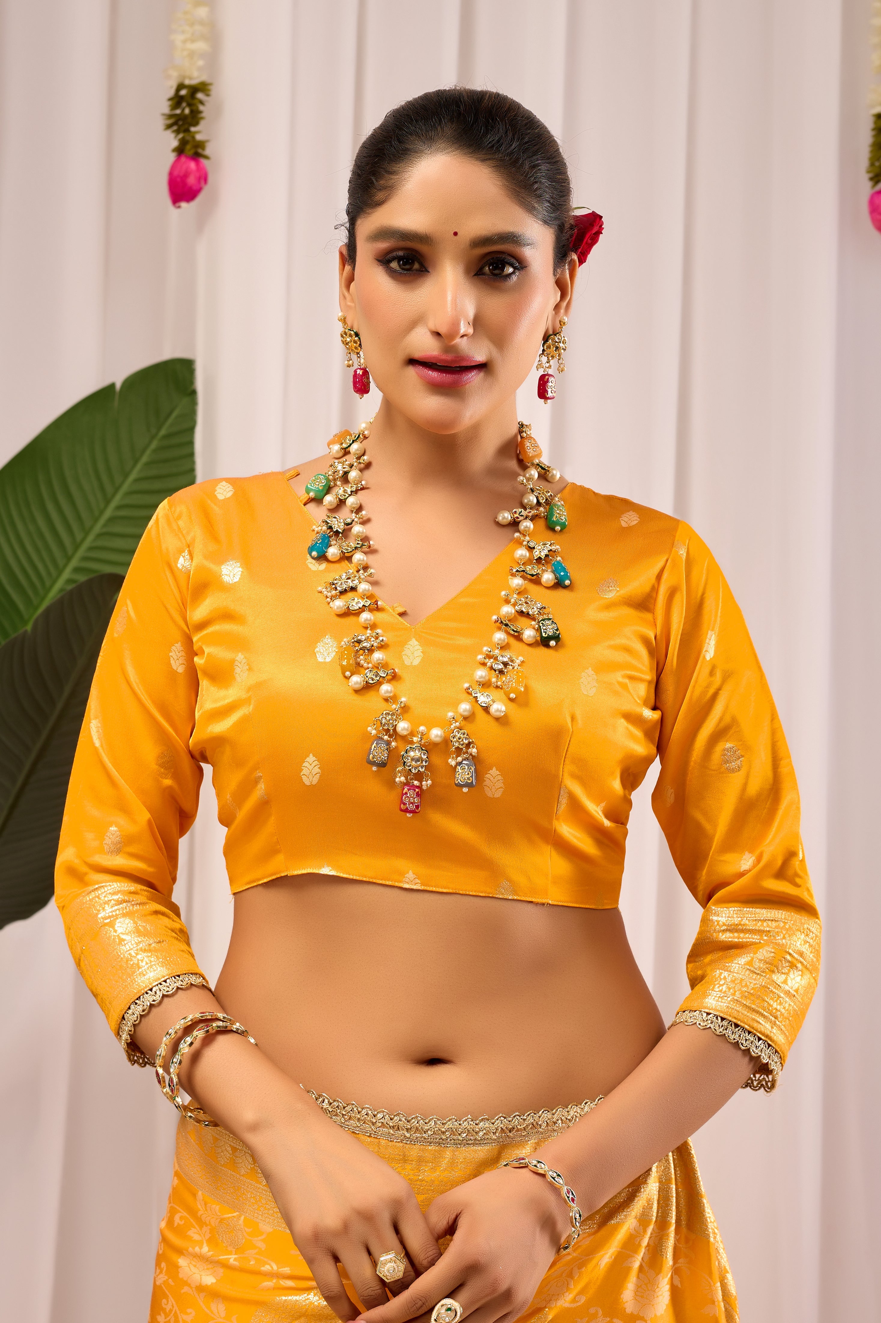 Golden Mustard Heritage Floral Saree in Luxurious Silk Blend with Intricate Zari Border and Timeless Ethnic Elegance