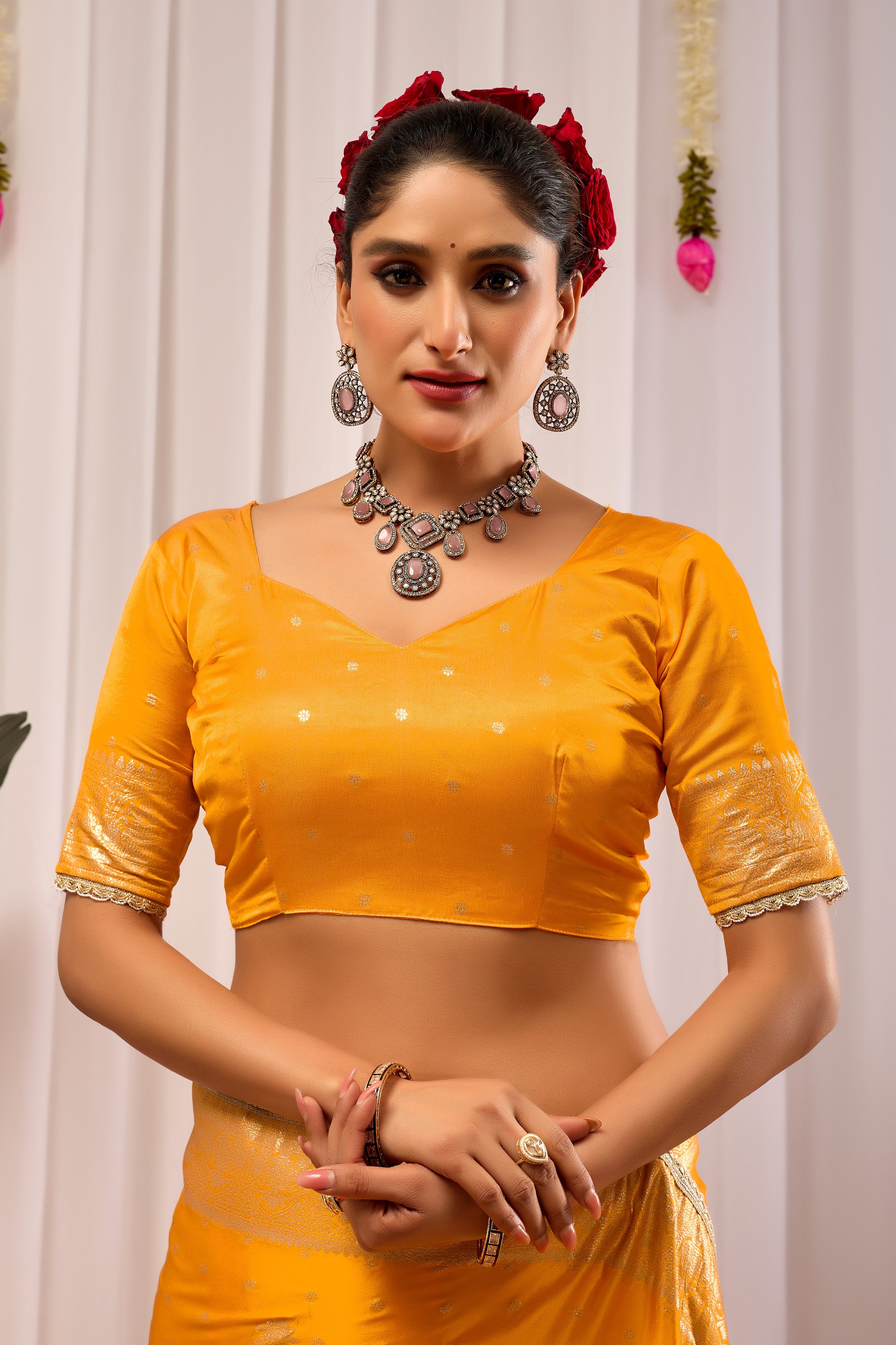 Royal Mustard Yellow Satin Satin Silk Saree with Antique Gold Zari Weaving