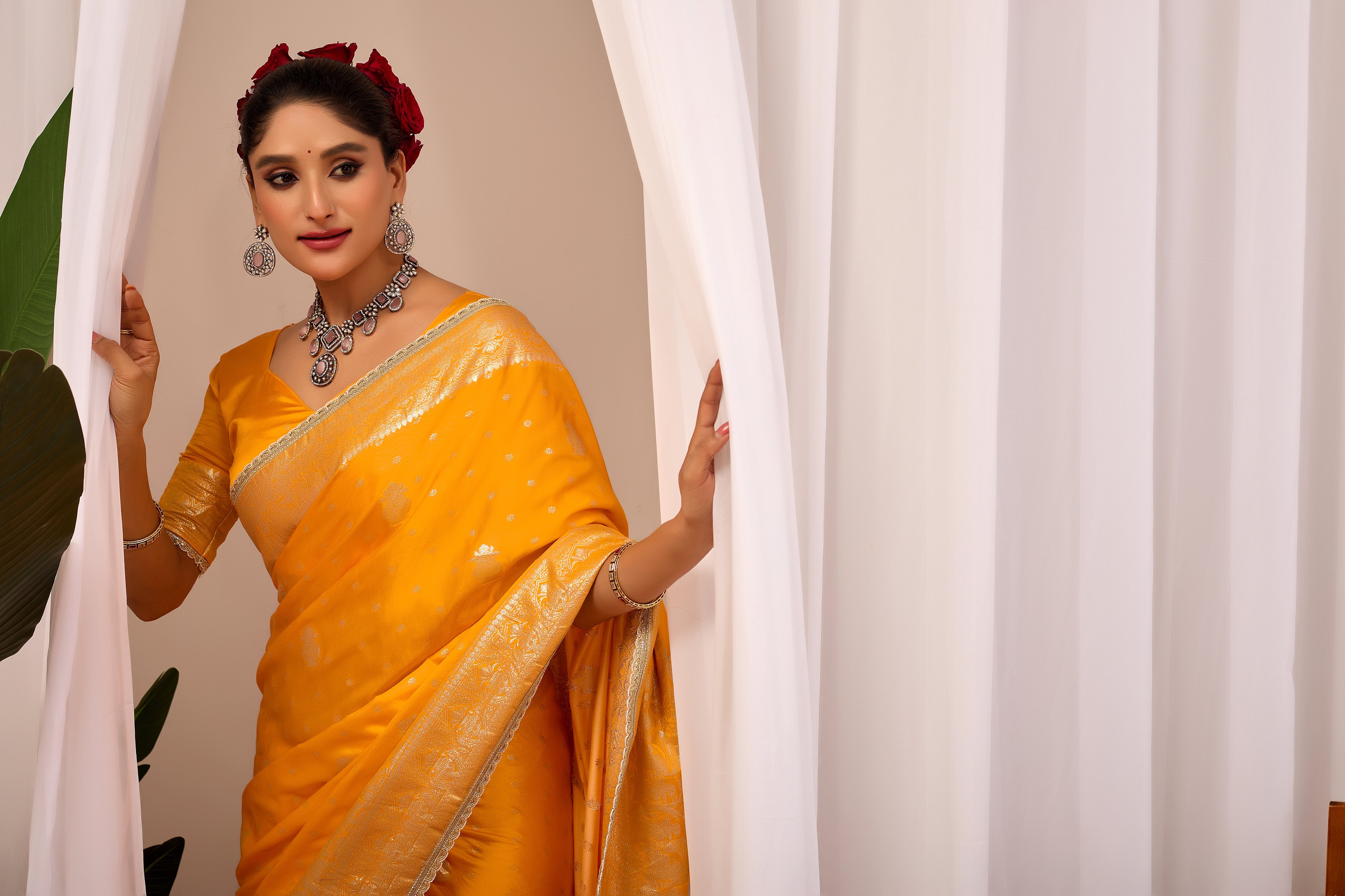 Royal Mustard Yellow Satin Satin Silk Saree with Antique Gold Zari Weaving