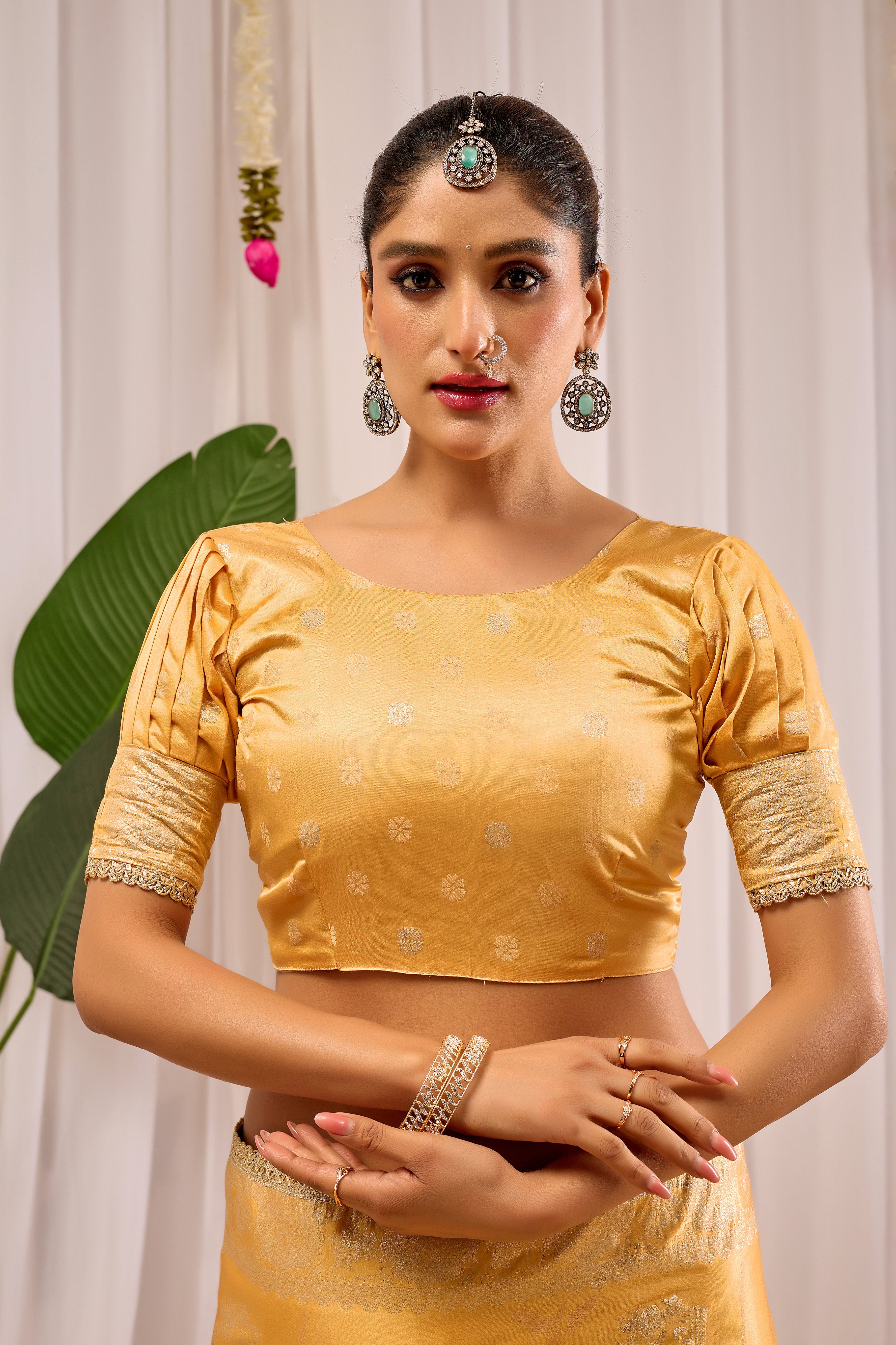 Golden Amber Heritage Satin Silk Saree with Subtle Zari Elegance
