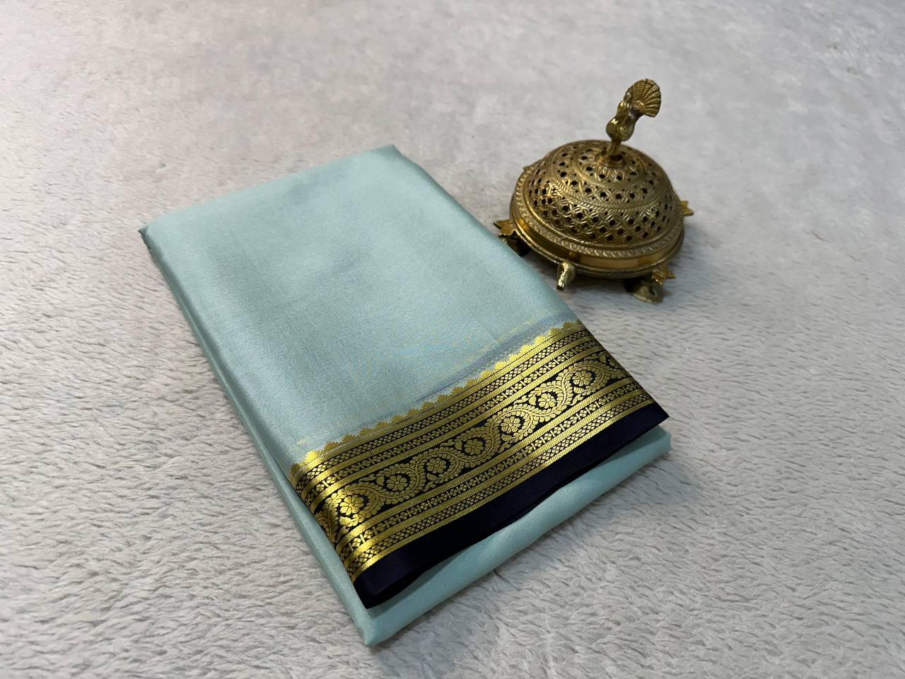 Grace Redefined: Pure Mysore Silk Saree with Striking Contrast Zari Border