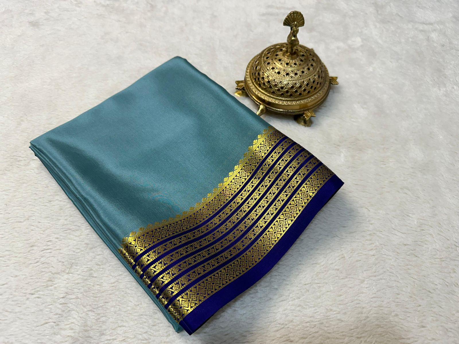 Richly Crafted: Pure Mysore Silk Saree with Stunning Zari Borders