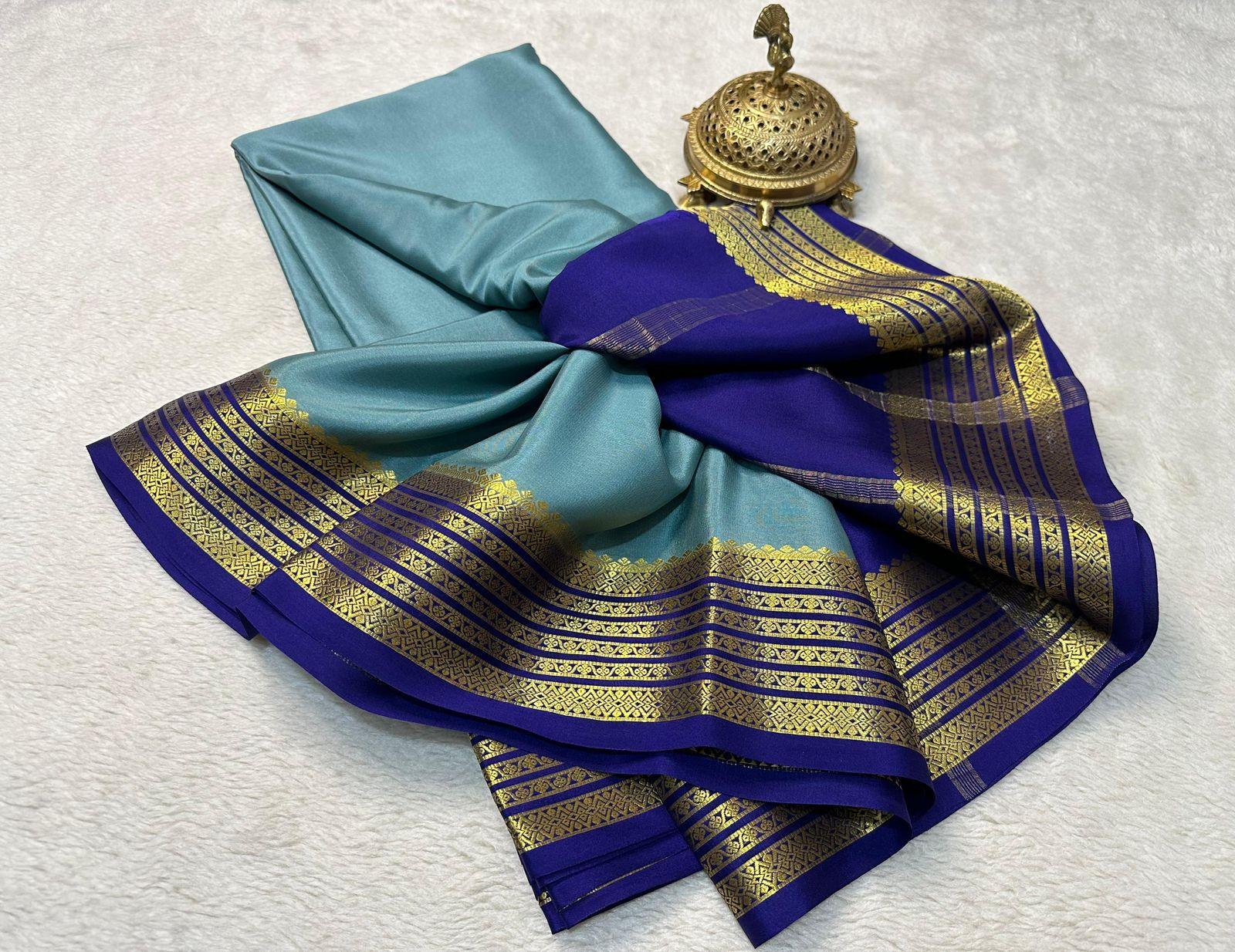 Richly Crafted: Pure Mysore Silk Saree with Stunning Zari Borders