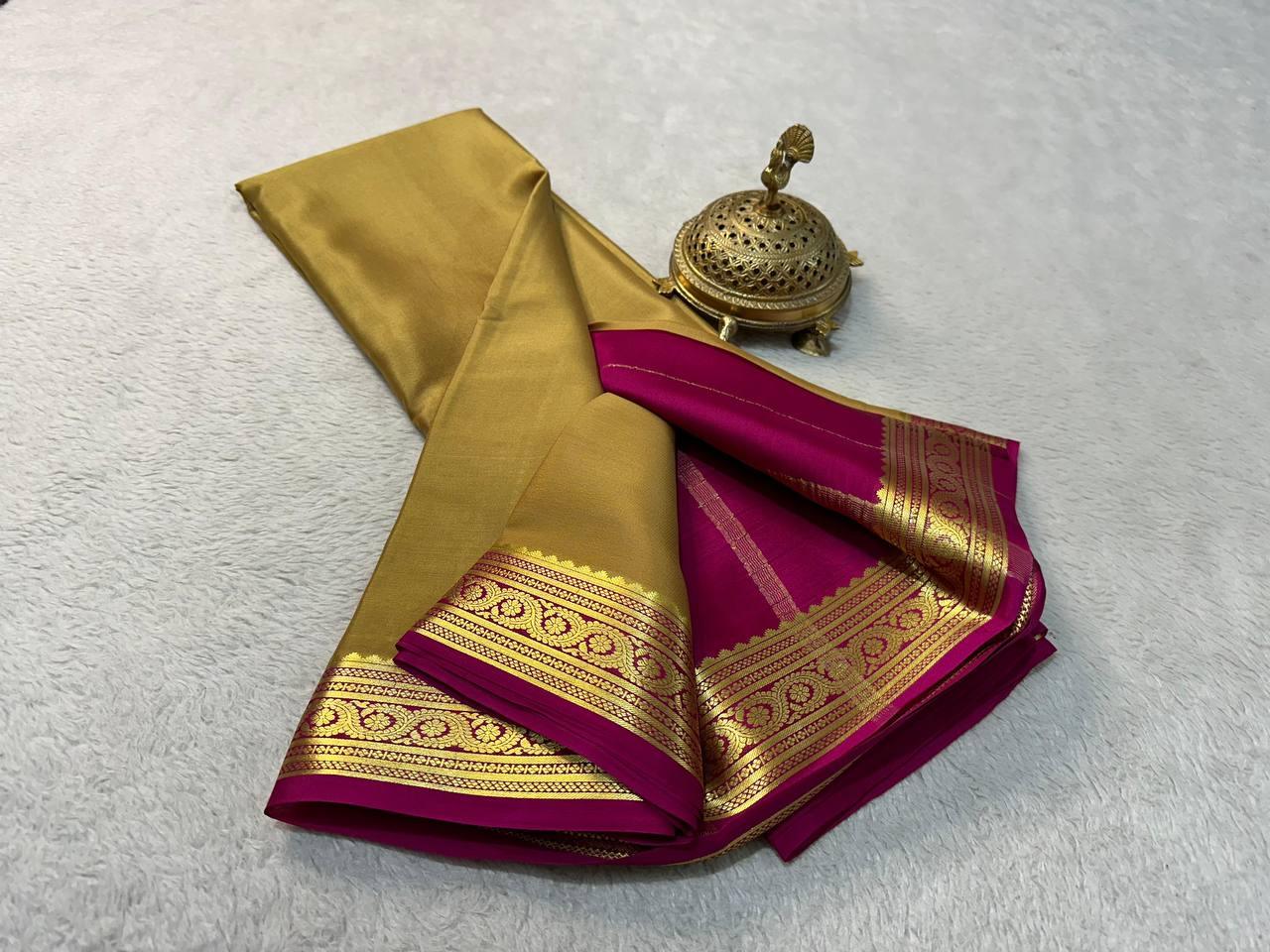 Classic Charm: Mysore Silk Saree with Gorgeous Zari Detailing