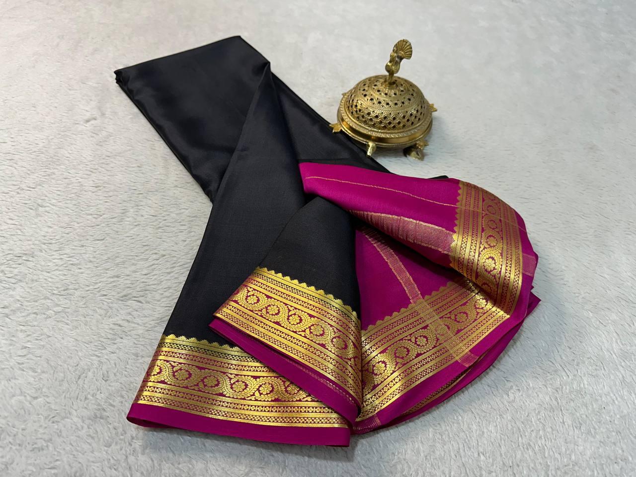Premium Eternal Beauty: Pure Mysore Silk Sarees in Elegant Zari Borders for Weddings & Festive Wear