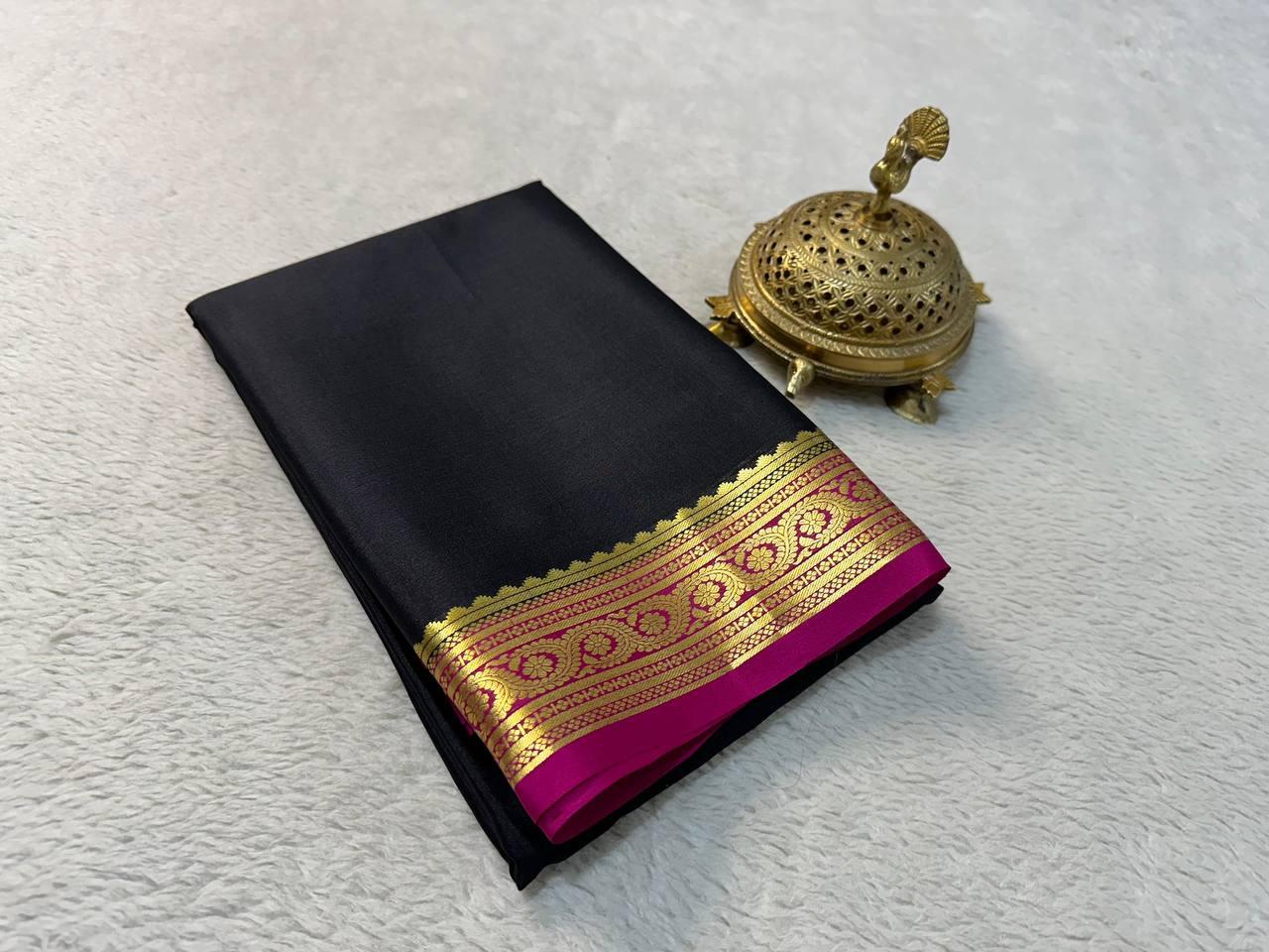 Premium Eternal Beauty: Pure Mysore Silk Sarees in Elegant Zari Borders for Weddings & Festive Wear