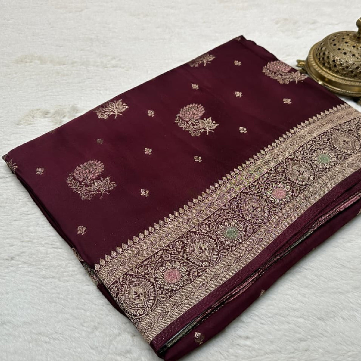 Wine Maroon Kanchipuram Soft Silk Saree with Gold Zari Butta