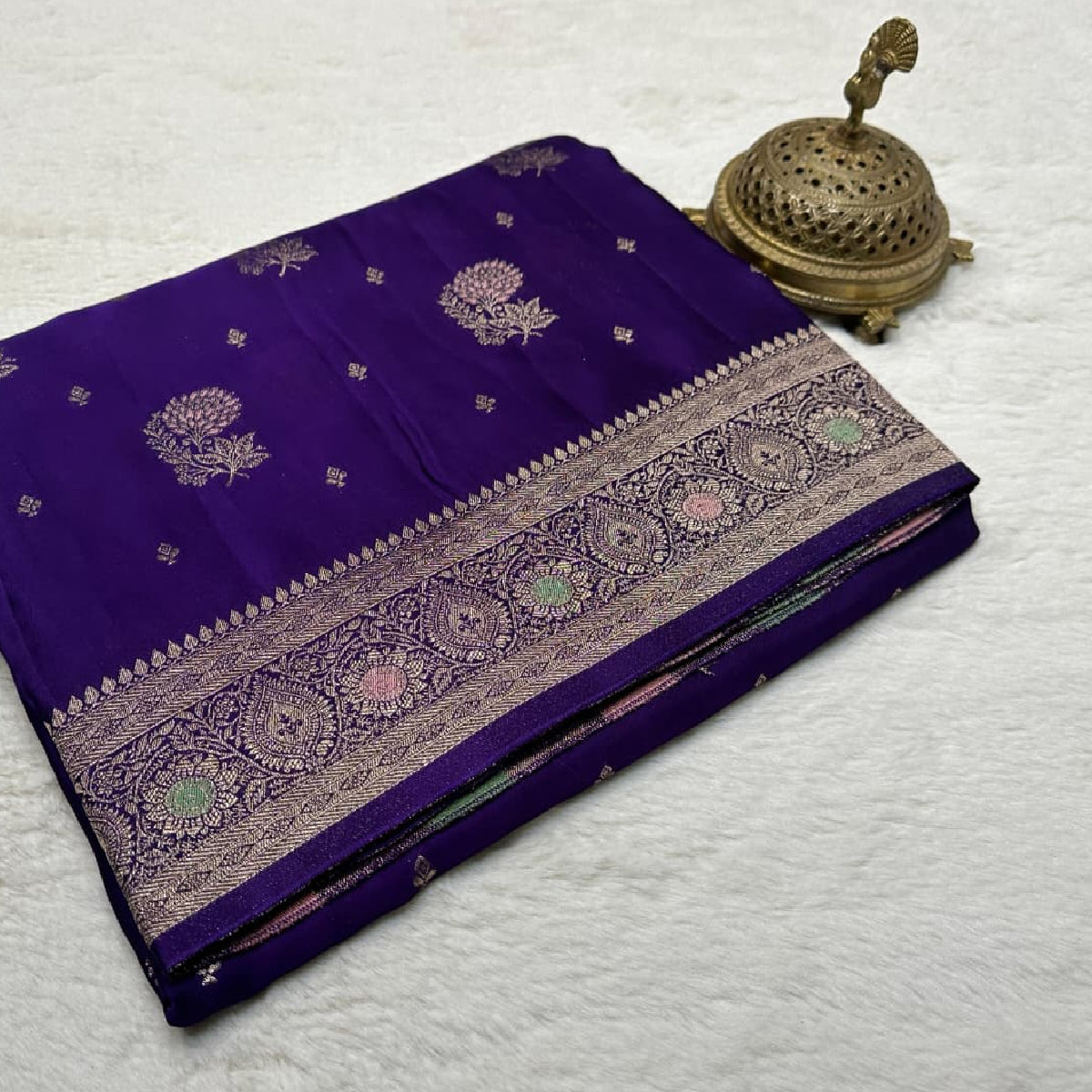 Royal Purple Kanchipuram Soft Silk Saree with Heavy Zari Border