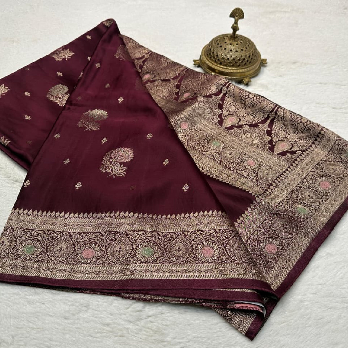 Wine Maroon Kanchipuram Soft Silk Saree with Gold Zari Butta