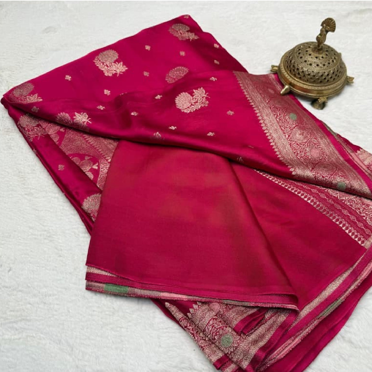 Vibrant Rani Pink Kanchipuram Soft Silk Saree with Heavy Zari Border