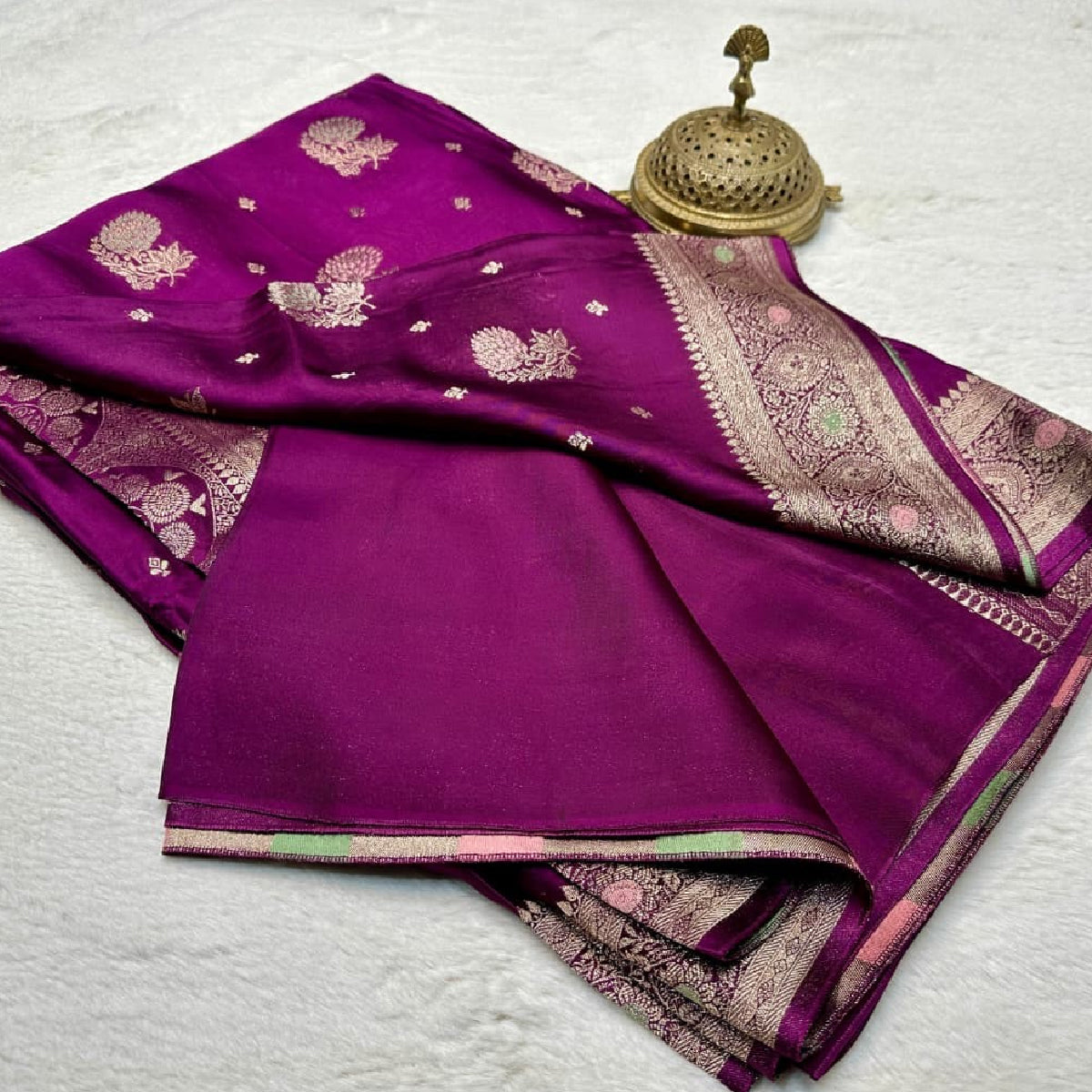 Deep Magenta Wine Kanchipuram Soft Silk Saree with Gold Zari Work