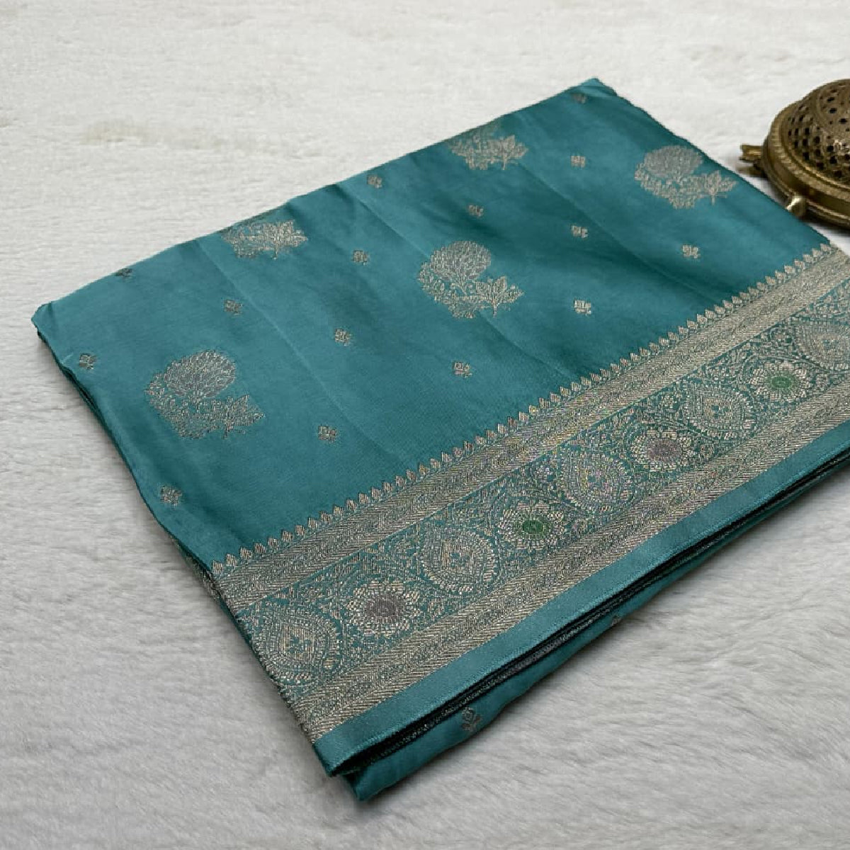 Rama Green Kanchipuram Soft Silk Saree with Heavy Zari Border