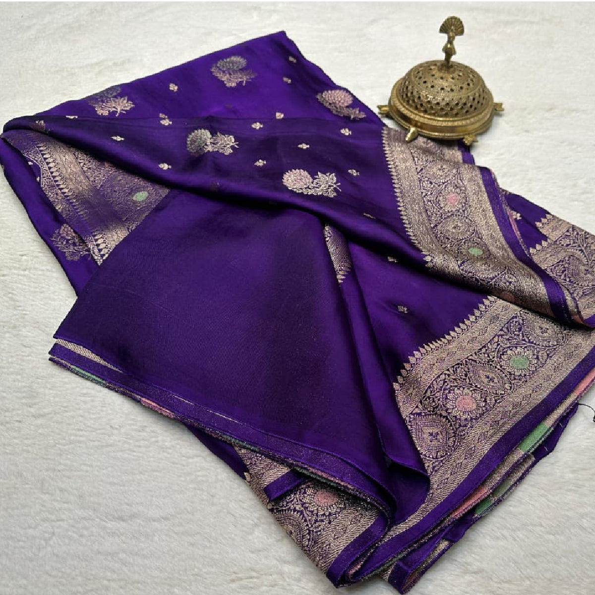 Royal Purple Kanchipuram Soft Silk Saree with Heavy Zari Border