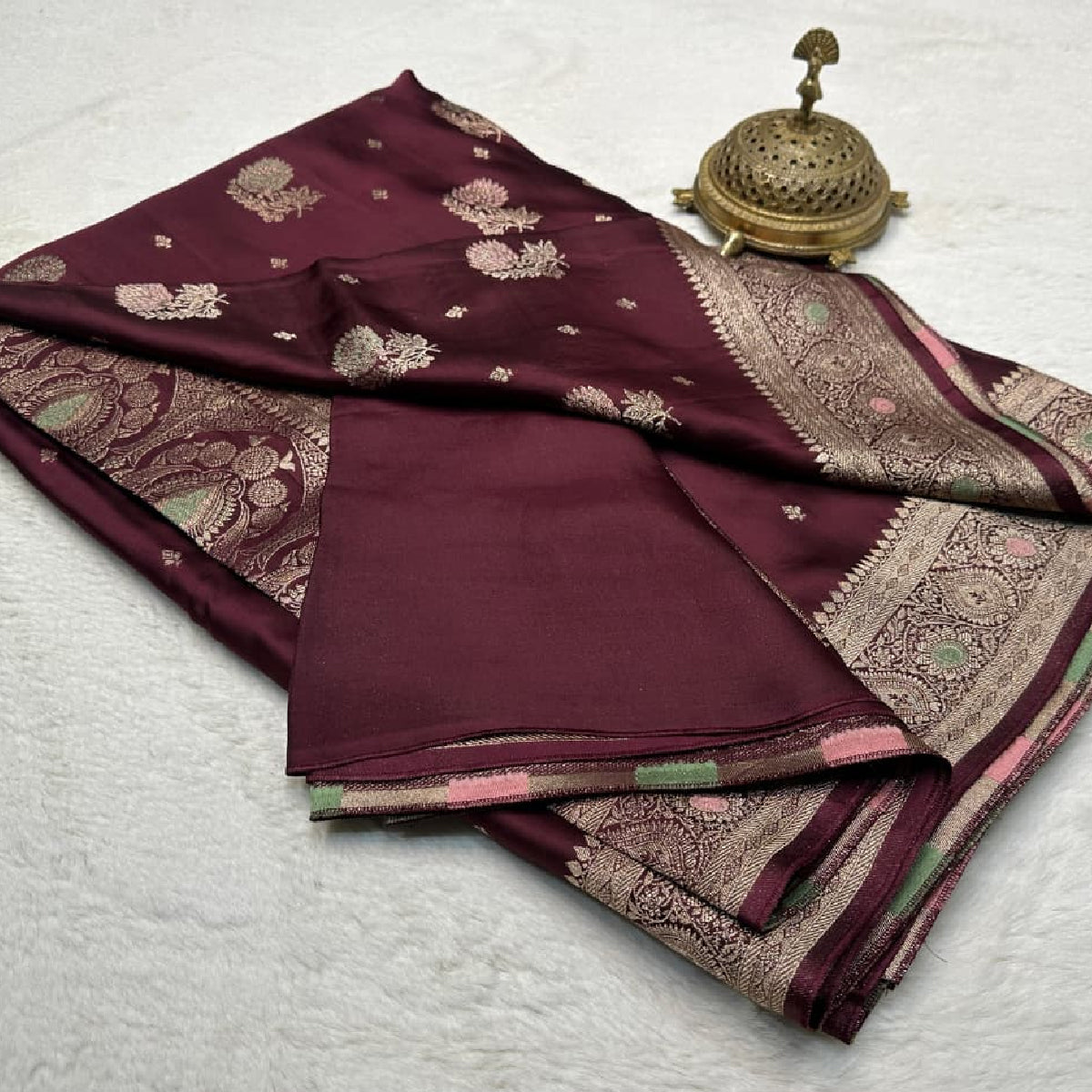 Wine Maroon Kanchipuram Soft Silk Saree with Gold Zari Butta