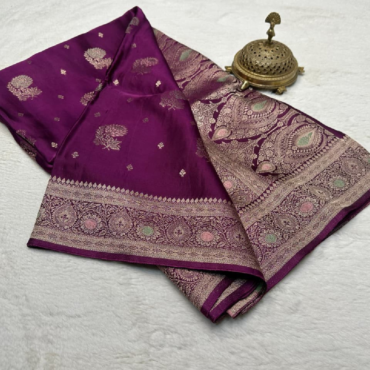Deep Magenta Wine Kanchipuram Soft Silk Saree with Gold Zari Work