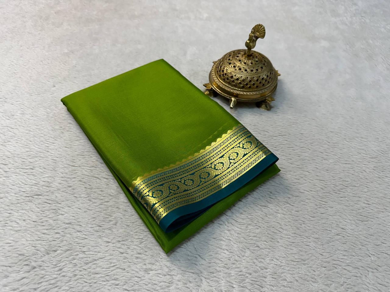 Premium Sophisticated Splendor: Mysore Silk Saree with Exquisite Zari Borders for Weddings & Festive Wear