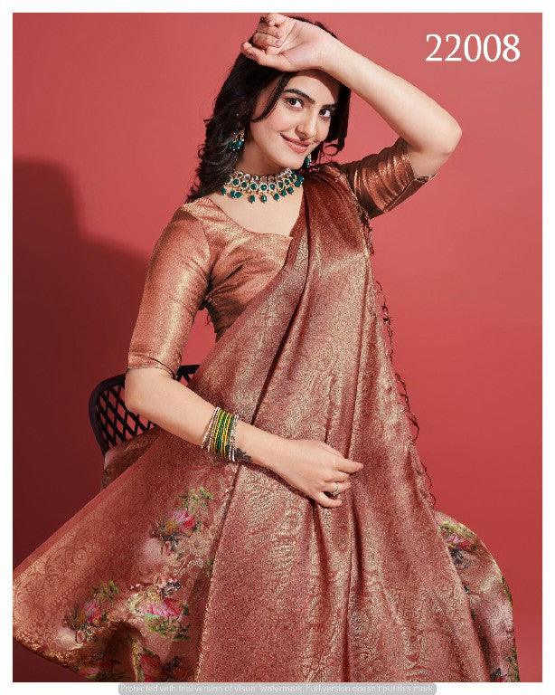 Premium Contemporary Charm: Digital Printed Soft Silk Sarees in Brown for Weddings & Festive Wear