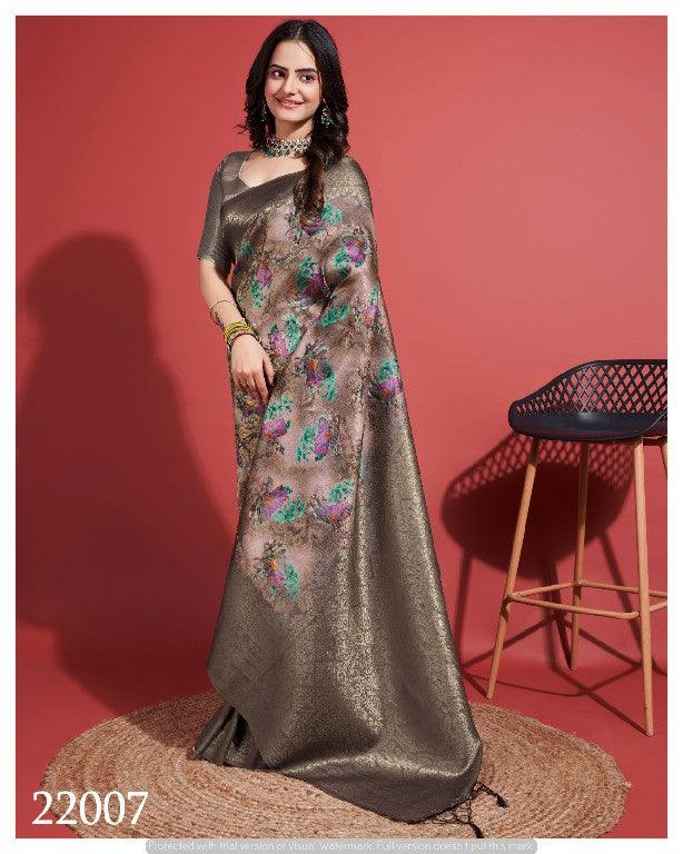 Premium Contemporary Charm: Digital Printed Soft Silk Sarees in Grey for Weddings & Festive Wear