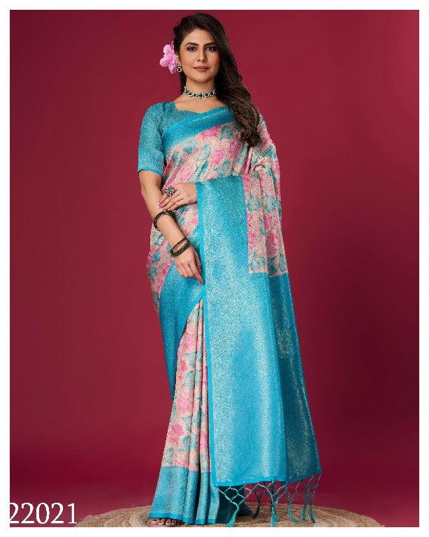 Premium Art Meets Elegance: Digital Prints on Soft Silk in Sky Blue for Weddings & Festive Wear