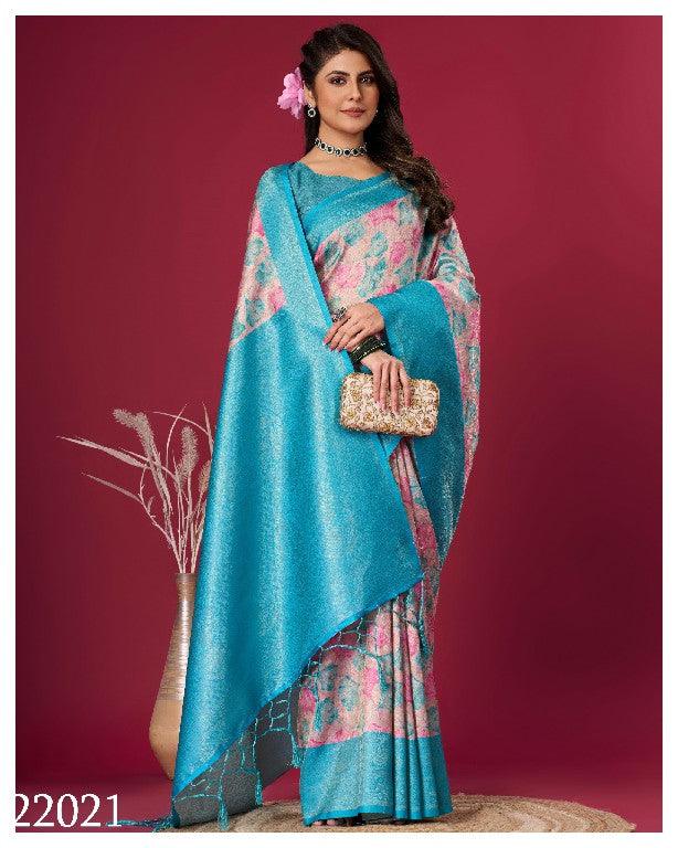 Premium Art Meets Elegance: Digital Prints on Soft Silk in Sky Blue for Weddings & Festive Wear