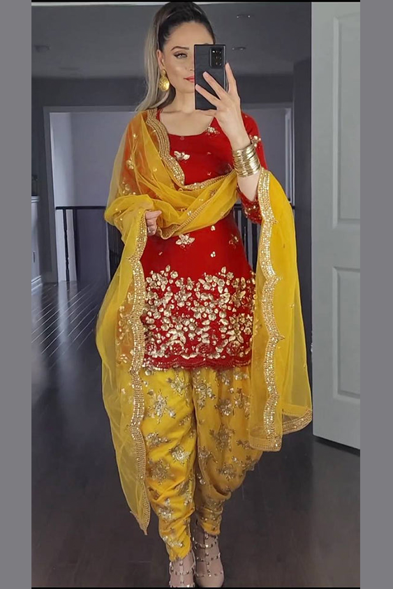 Pakistani designer short kurta with dhoti and dupatta