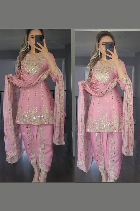 Pink Color Heavy Dhoti Patiyala Suit for wedding.