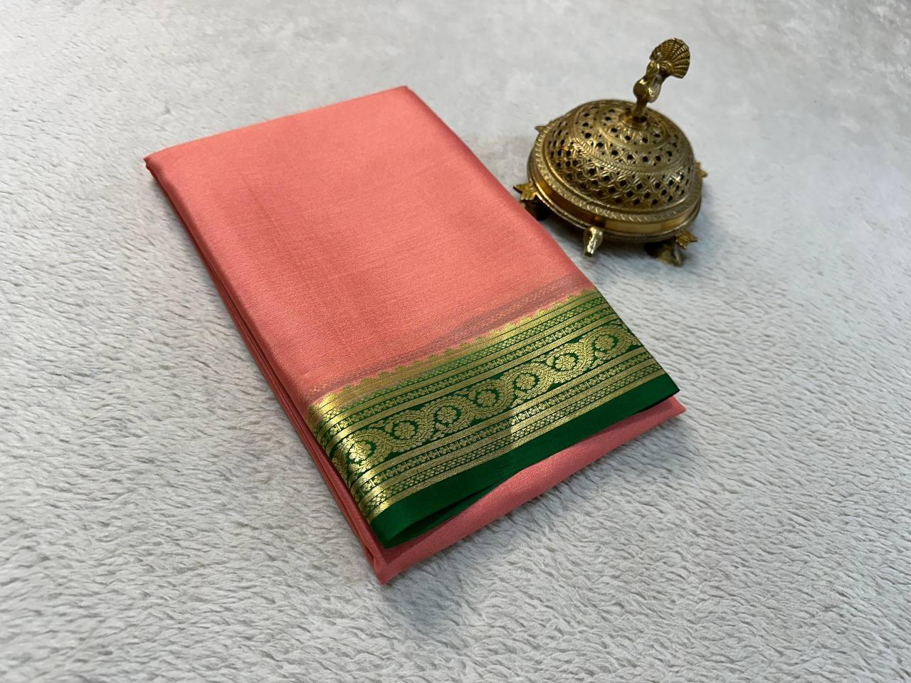 Golden Heritage: Pure Mysore Silk Saree with Zari Highlights