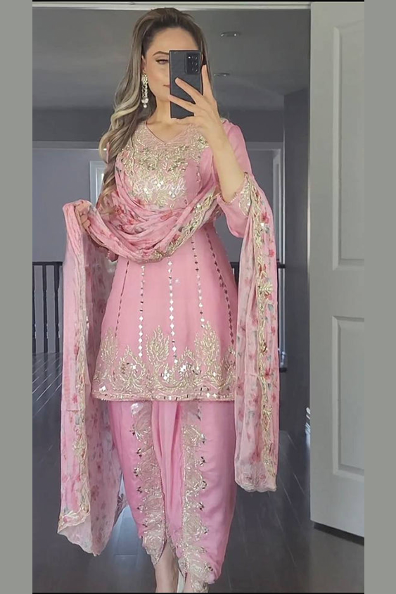 Pink Color Heavy Dhoti Patiyala Suit for wedding.