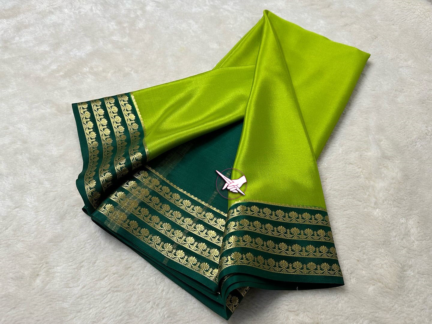 Exclusive Zari Border Green Colour Plain Mysore Silk Saree