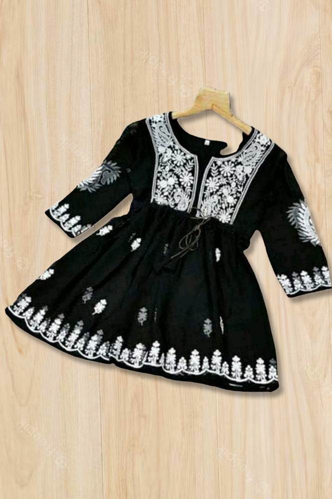 Women Black Schiffli Embroidered Top