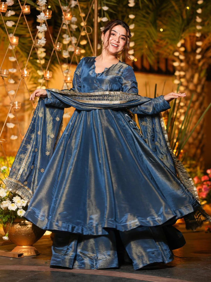 Blue Wedding Wear Anarkali Salwar Suit Set with Dupatta