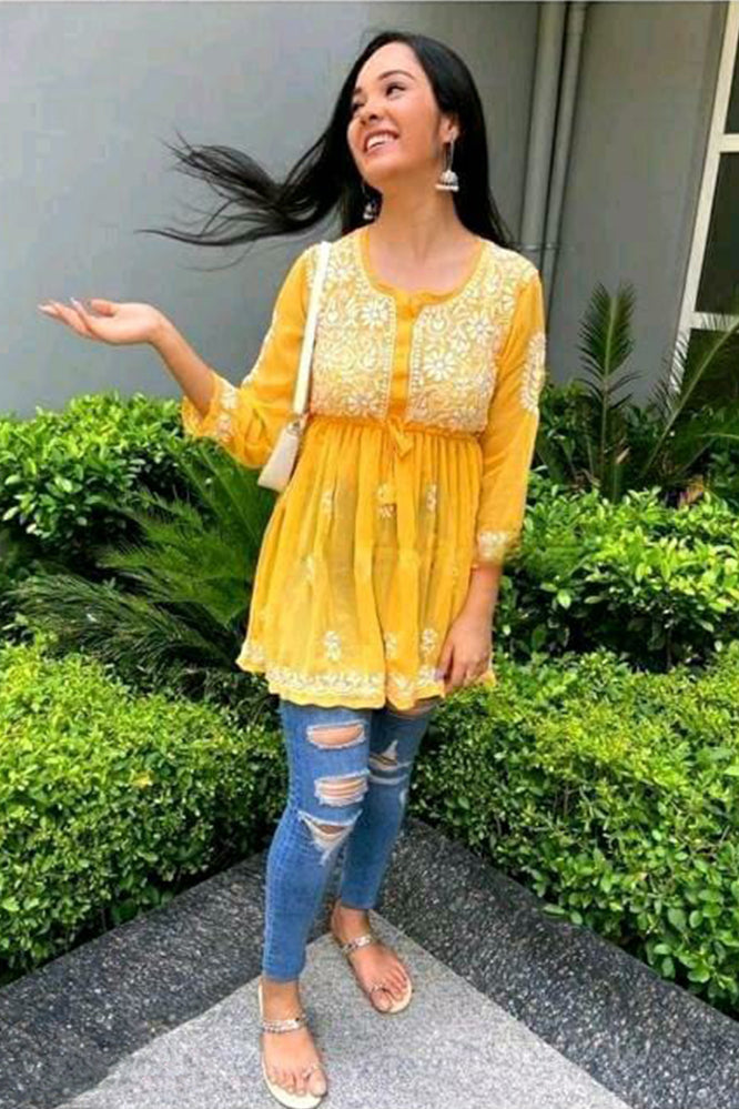 Yellow Schiffli Embroidered Top