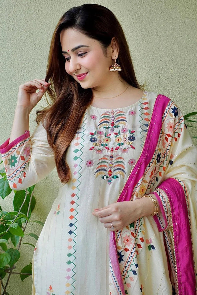 white fancy kurta set with dupatta
