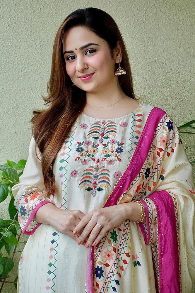 embroidered work kurta set with dupatta