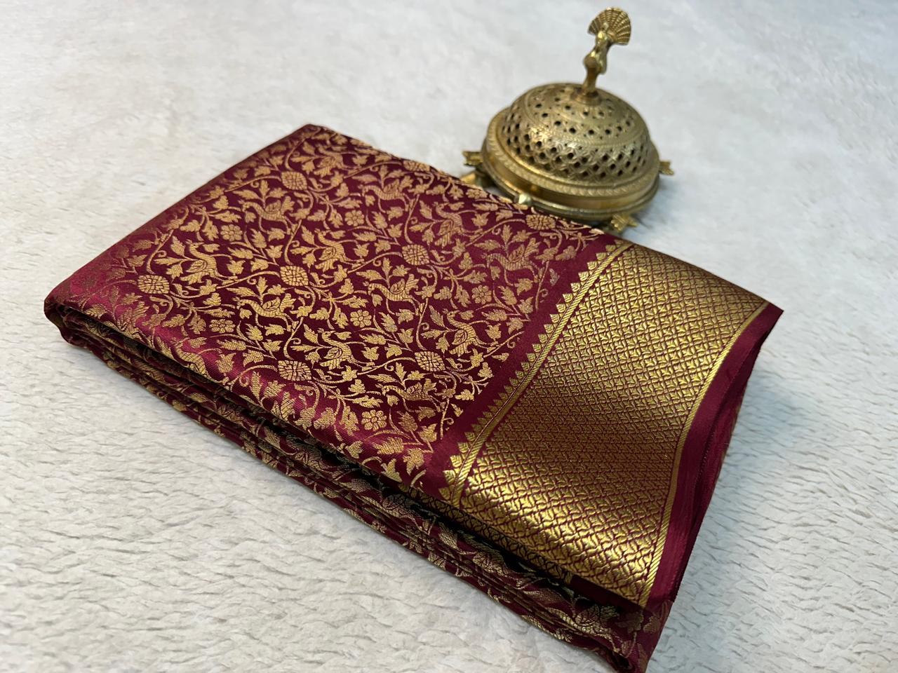 Premium Classic Brocket Soft Silks: Woven Texture, Subtle Shine for Weddings & Festive Wear