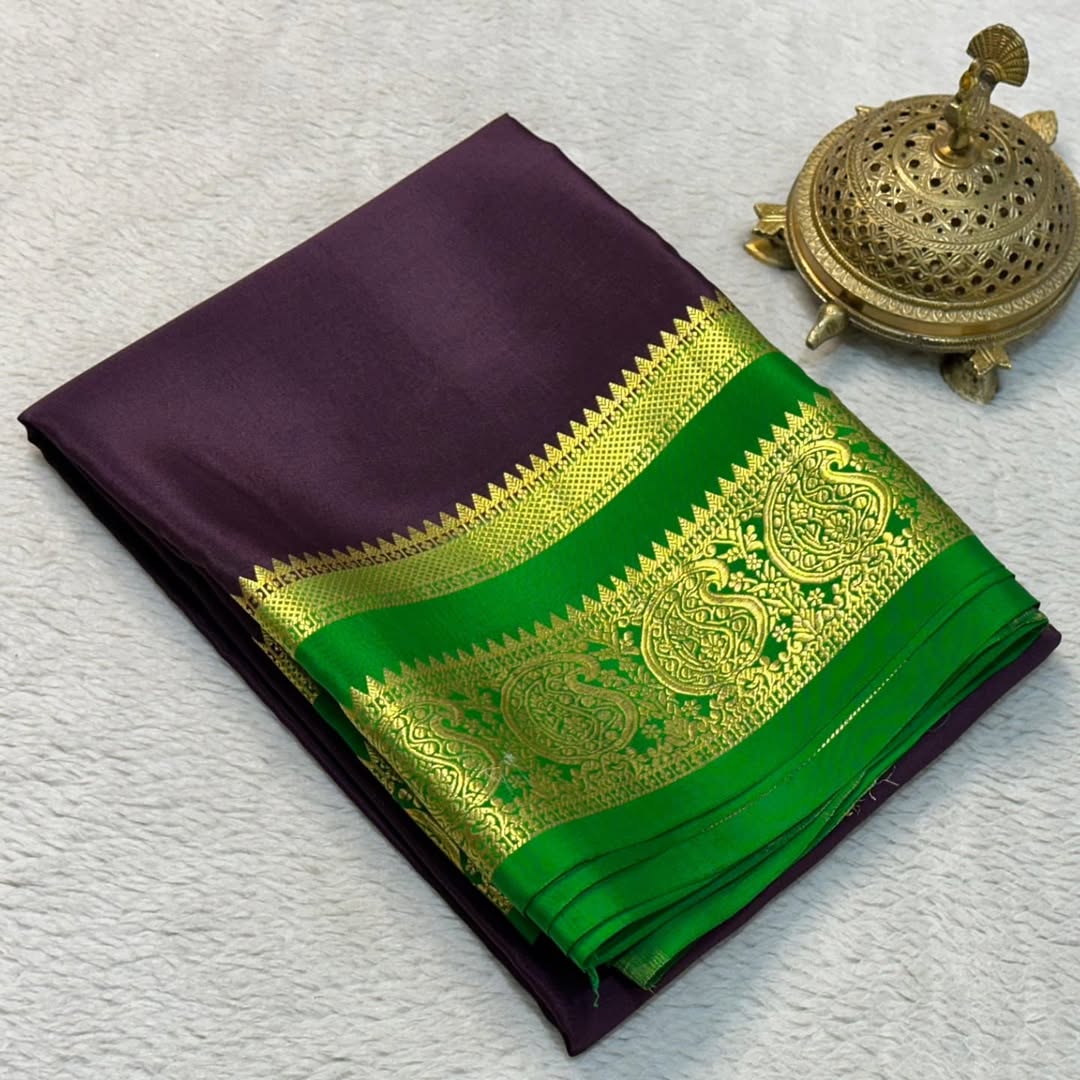 Traditional Mango Bentex Border Mysore Silk Sarees with Contrast Line Pallu