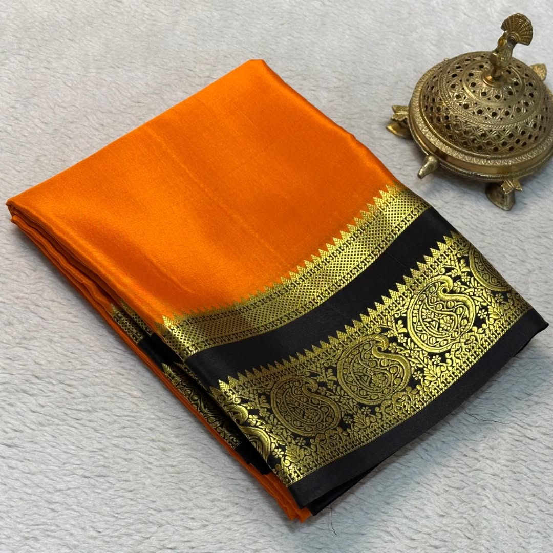 Traditional Mango Bentex Border Mysore Silk Sarees with Contrast Line Pallu