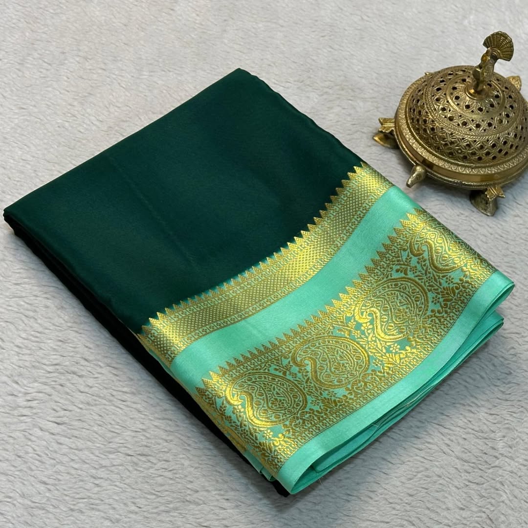 Elegant Contrast Colors in Mango Bentex Border Mysore Silk Sarees