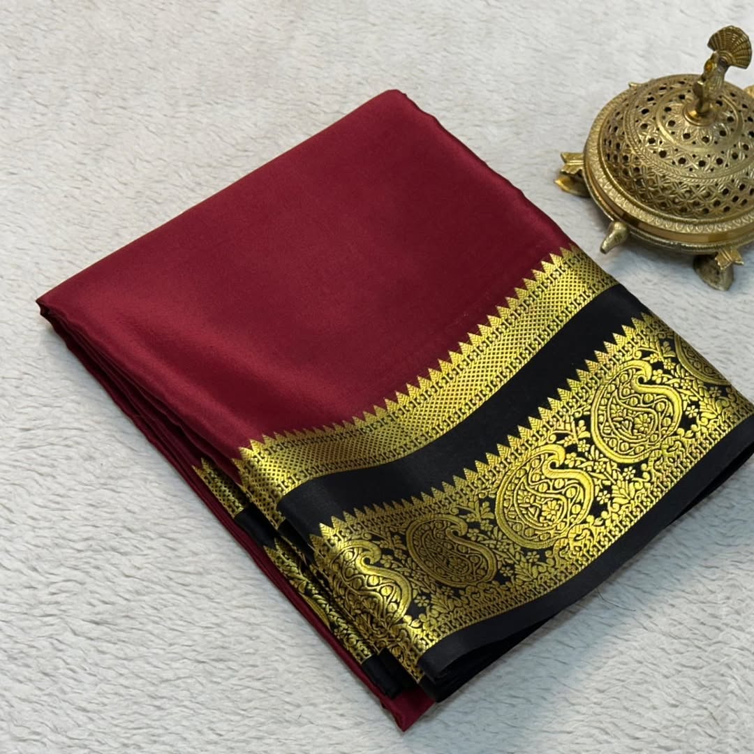 Mysore Silk: Mango Bentex Border Sarees with Line Pallu