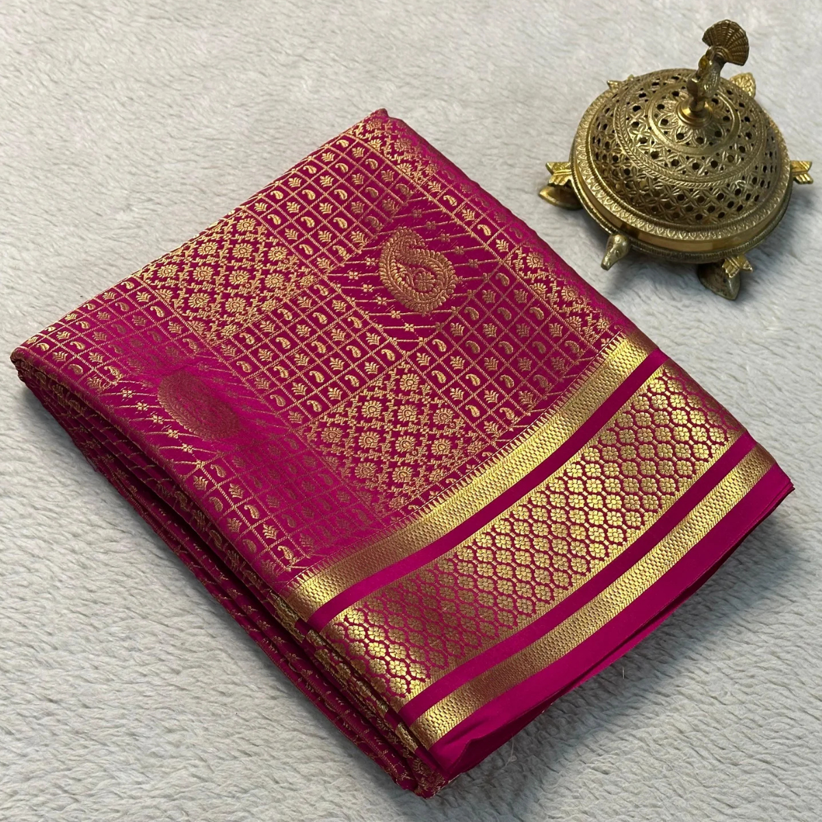 Bridal Red Brocade Silk Saree with Contrast Blouse