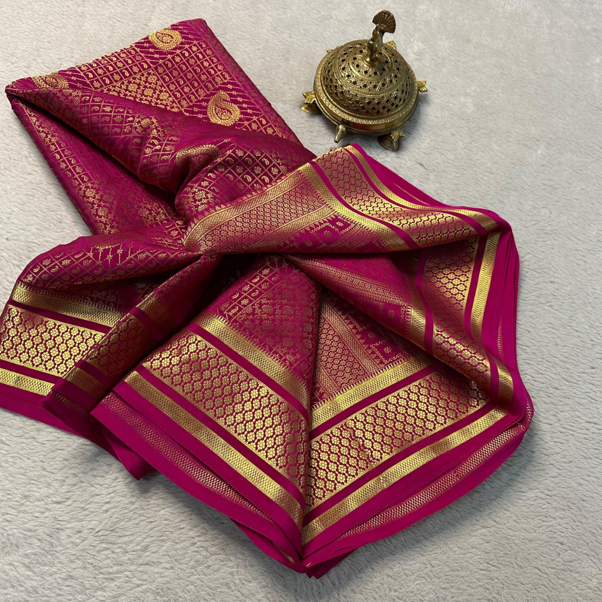 Bridal Red Brocade Silk Saree with Contrast Blouse