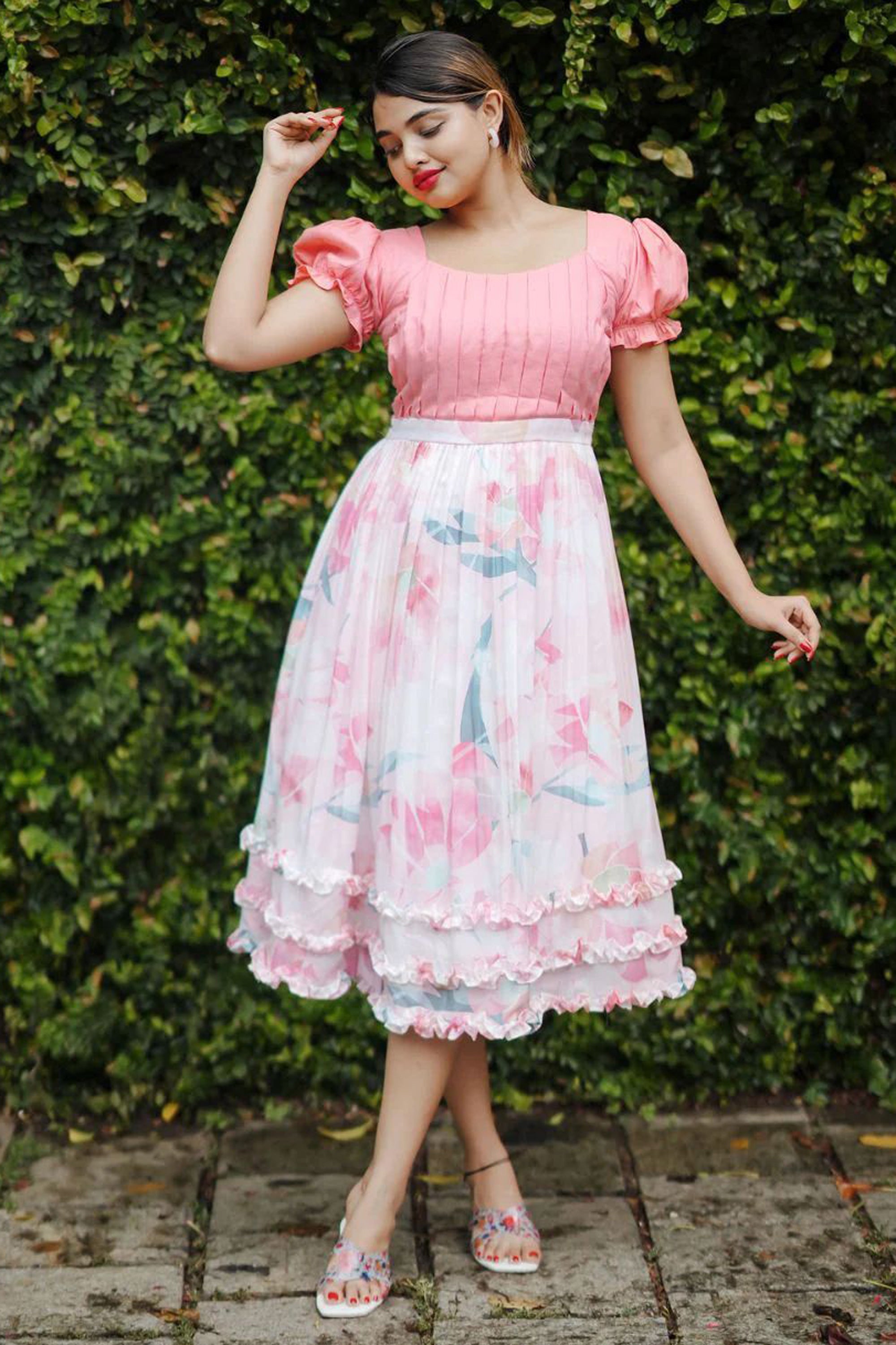Premium Women's Wearing Daisy Drizzle Pink Dress for Weddings & Festive Wear